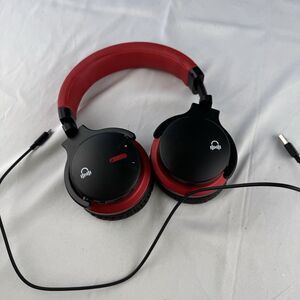 Bluetooth Headphones Unbranded With Charging Cord Ear Volume Control Red & Black